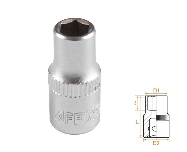 Головка торцевая стандартная шестигранная 1/4" 6 мм AFFIX AF00020006