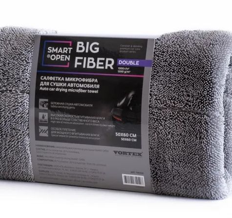 Салфетка микрофибровая для сушки авто Big Fiber Double Smart Open 160325 (1200 г/м, 50х60 см)
