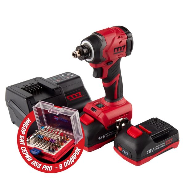 Аккумуляторный шуруповерт MIGHTY SEVEN DS-203SP, ударный, 18 В, 4 предмета, кейс, в комплекте набор бит