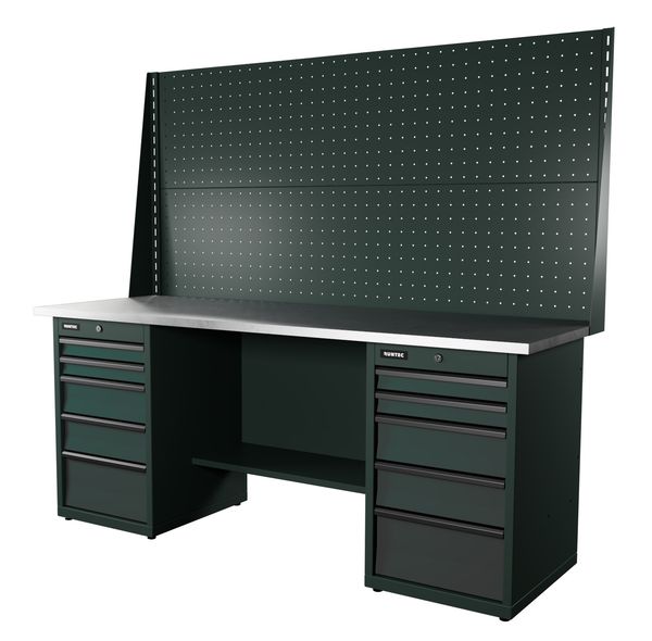 Верстак серии Industrial RUNTEC RTI20Z-TI5-TI5-P20-P20-7016 (2000 мм, оцинк, тумба с 5-ю ящиками + тумба с 5-ю ящиками, экран 1000, серый RAL 7016)