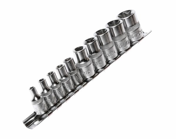 Набор головок торцевых JTC-3901 (1/4"-3/8", TORX, Е4-Е18, 10 предметов)