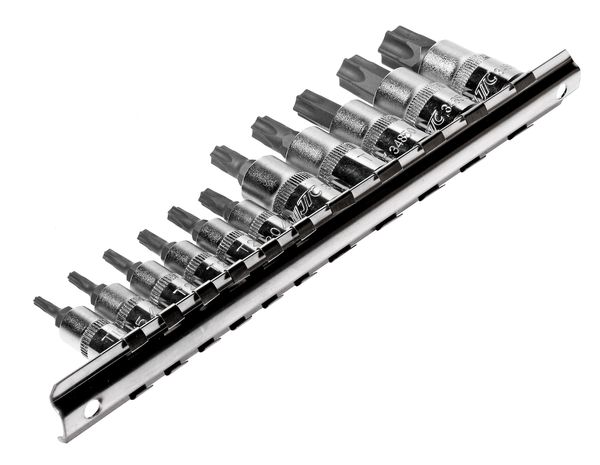 Набор головок торцевых JTC-3902 (1/4"-3/8", TORX, Т10Н-Т60Н, с отверстием, 11 предметов)
