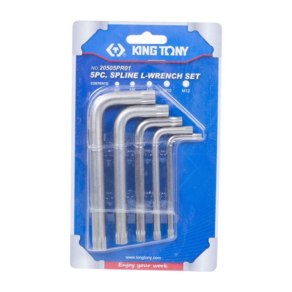 Набор Г-образных ключей KING TONY 20505PR01, SPLINE, M5-M12, блистер, 5 предметов