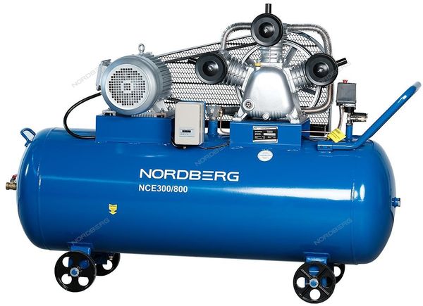 NORDBERG Компрессор NCE300/800 3-х поршн., ременной, чугунная головка, 380В, ресивер 300л, 800л/мин
