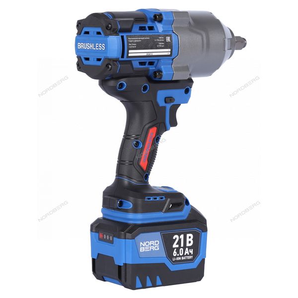 Гайковерт аккумуляторный NORDBERG NE806K-3/4 (3/4", 21 В, 1500 Нм, 2 аккумулятора 6 A и зарядное устройство, в кейсе)