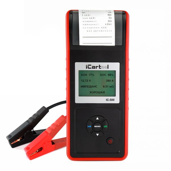 Тестер аккумуляторных батарей (АКБ) iCartool IC-500, 12/24 V