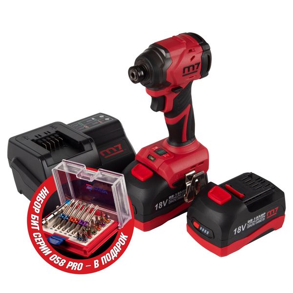 Аккумуляторный шуруповерт MIGHTY SEVEN DS-202AP, ударный, 18 В, 4 предмета, кейс, в комплекте набор бит