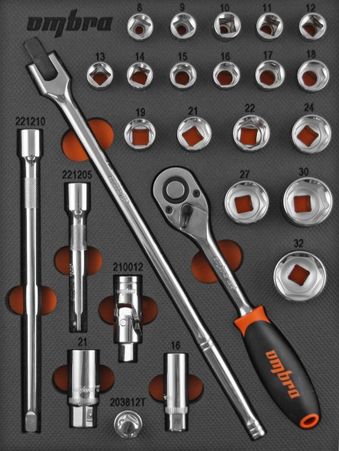 Набор головок торцевых Ombra OMT26STE, 1/2" DR с аксессуарами