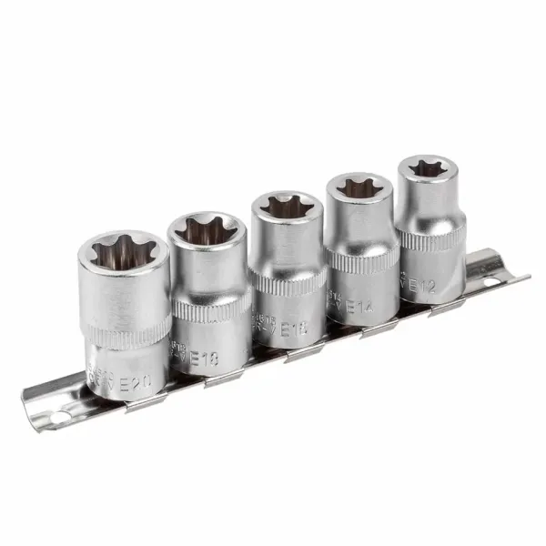 Набор головок Е-профиль 5пр. 1/2''(E12,E14,E16,E18,E20), на планке