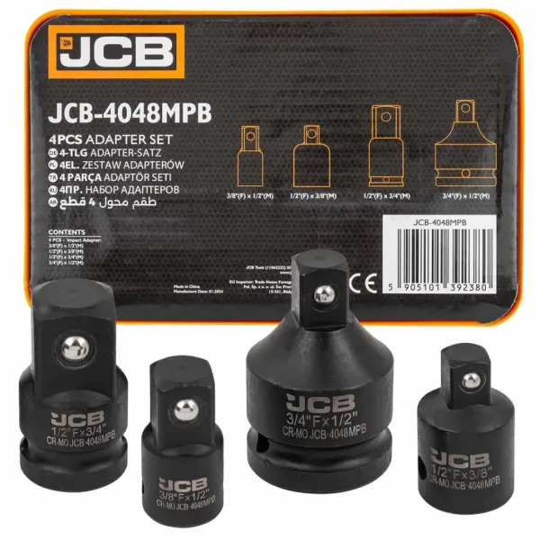 Набор адаптеров ударных 4пр(3/8''(F)x1/2''(M),1/2''(F)x3/8''(M),1/2''(F)x3/4''(M),3/4''(F)x1/2''(M)),в ложементе