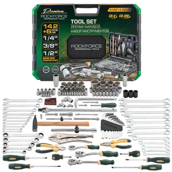Набор инструментов 142+6 пр.1/4''3/8''1/2''(6-гр.)(4-32мм)