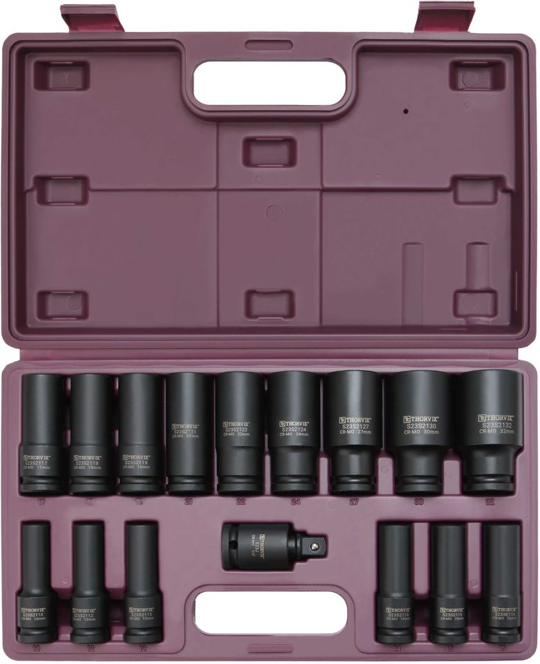 Набор головок торцевых ударных глубоких Thorvik S23S2116S (1/2"DR, 10-32 мм, 16 предметов)