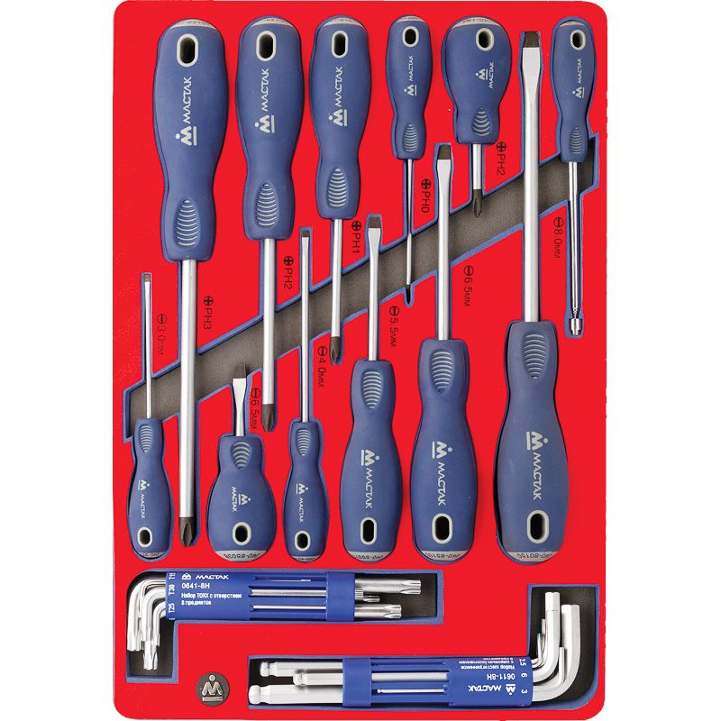 Набор отверток, шестигранников и TORX, ложемент, 27 предметов МАСТАК 5-40627