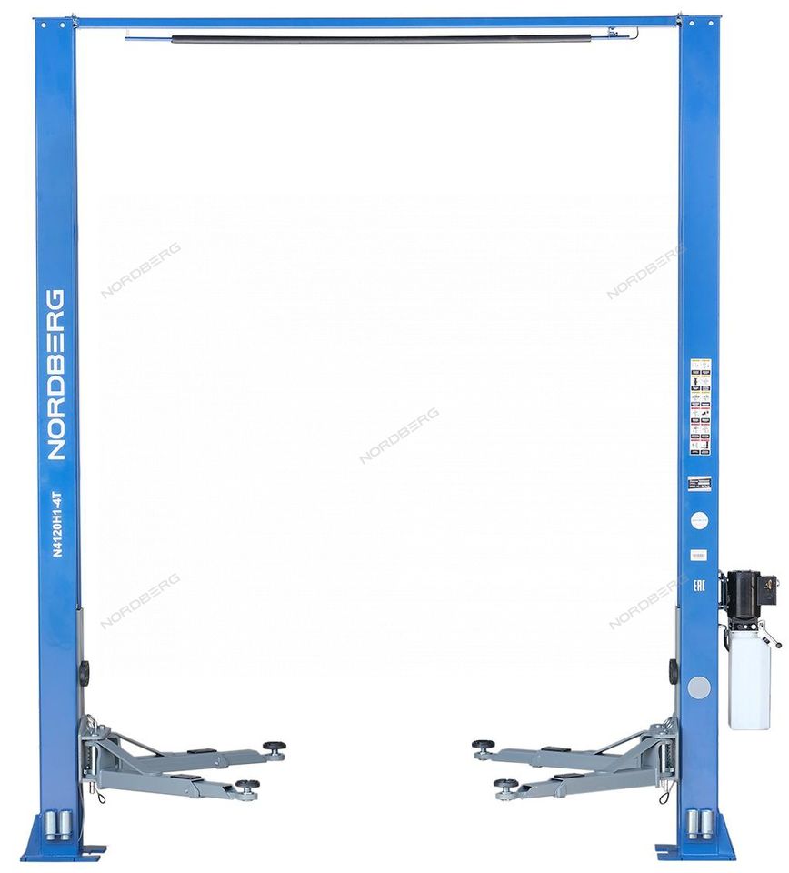 Подъемник двухстоечный NORDBERG N4120H1-4G_3+2_220 (4 т, верхняя синхронизация, H=4 м, 220 В, серый)