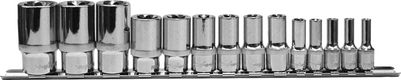 Набор головок торцевых глубоких 1/4", 3/8", 1/2"DR на держателе внешний TORX® E4-E24 14 предметов Ombra 910714
