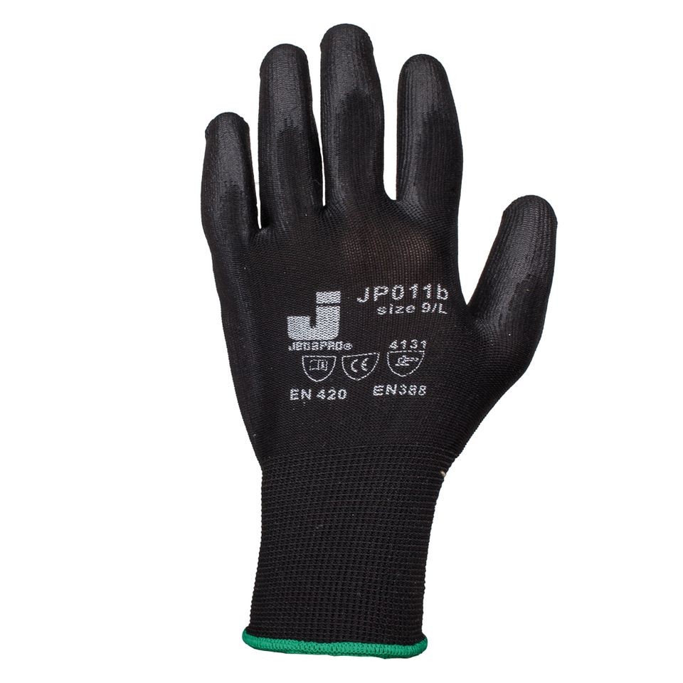 Перчатки нейлоновые JETA SAFETY JP011 с полиуретановым покрытием черные 12 пар