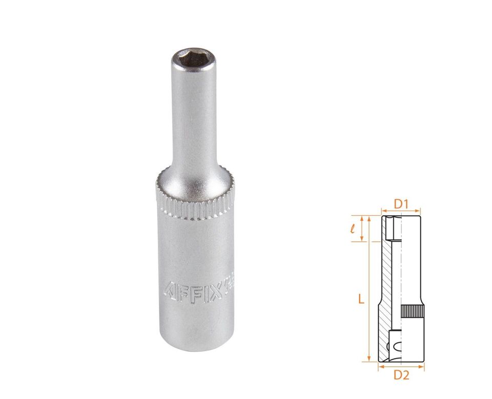Головка торцевая глубокая шестигранная 1/4" 4 мм AFFIX AF00120004