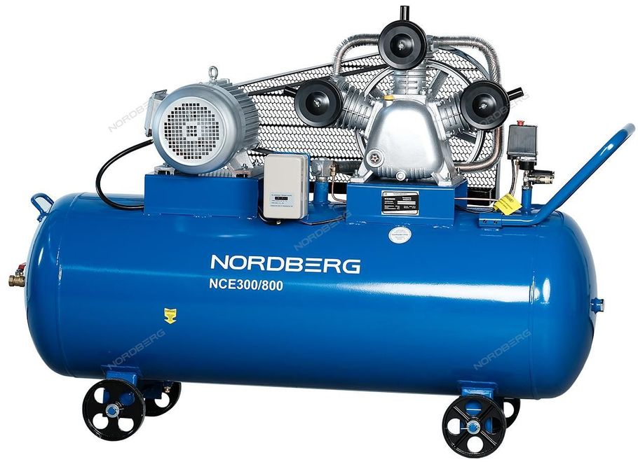 NORDBERG Компрессор NCE300/800 3-х поршн., ременной, чугунная головка, 380В, ресивер 300л, 800л/мин