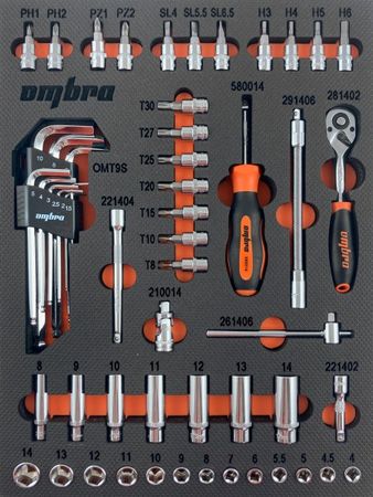 Набор головок торцевых Ombra OMT54STE, 1/4" DR с аксессуарами