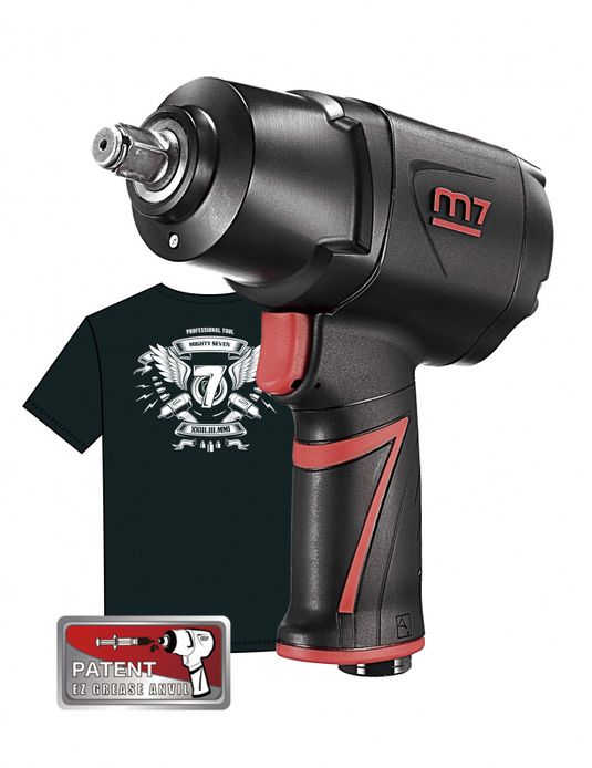 Гайковерт пневматический ударный MIGHTY SEVEN NC-4255QH01, 1/2", 1627 Нм, система «EZ Grease», в комплекте футболка
