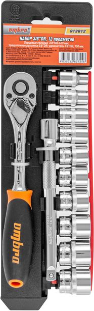 Набор головок торцевых с аксессуарами Ombra 913812 3/8" DR, 8-19 мм, 12 предметов