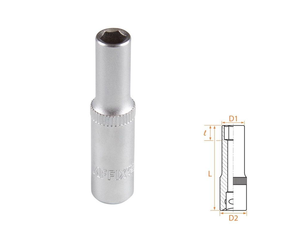 Головка торцевая глубокая шестигранная 1/4" 6 мм AFFIX AF00120006