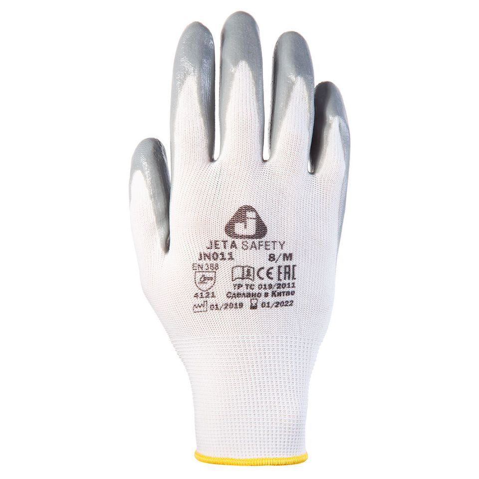 Защ. перчатки JETA SAFETY JN011 из полиэфирной пряжи c нитриловым покр., цвет серый, размер M /12пар/