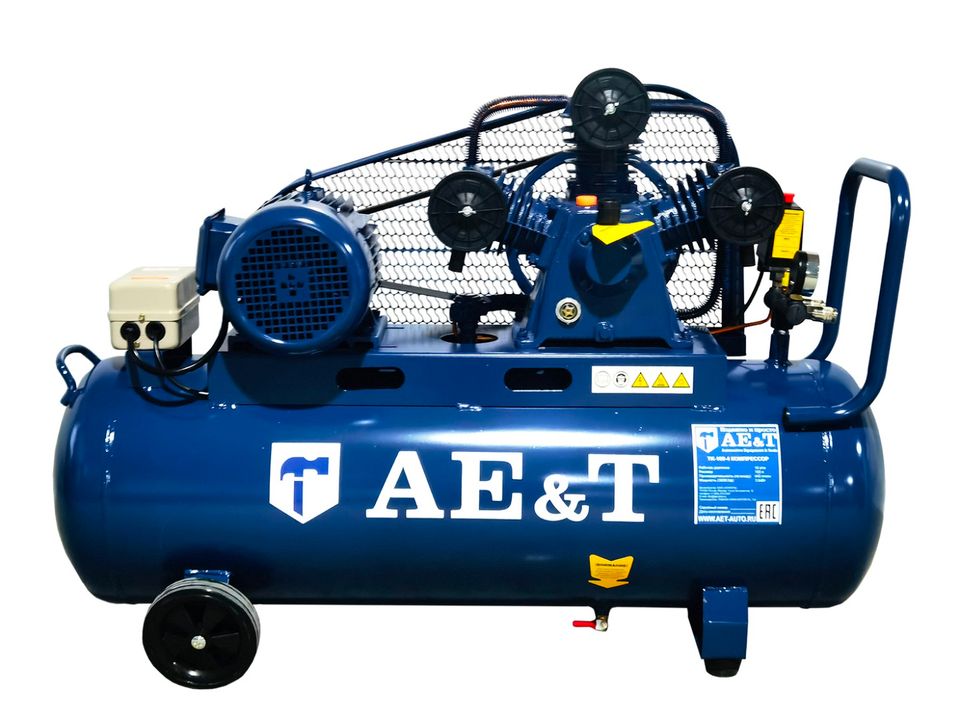 Компрессор поршневой AE&T TK-100-4, ресивер 100л, производительность 440л/мин, 380В